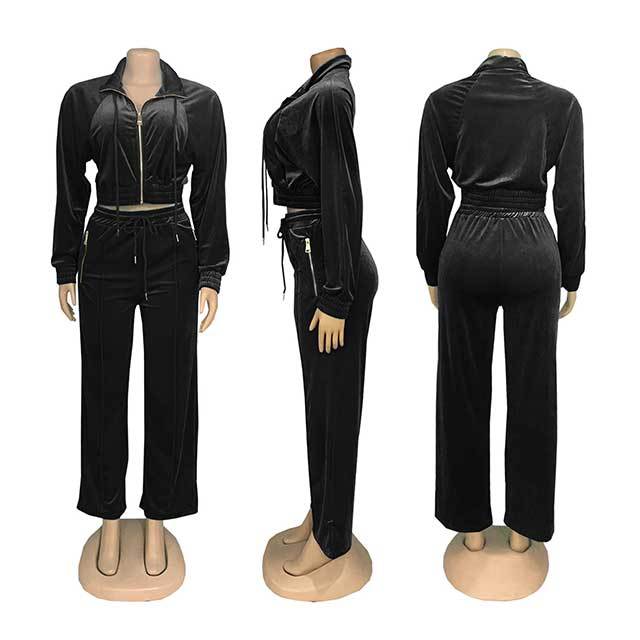 Long Sleeve Suede Zipper Up Jogging Suit