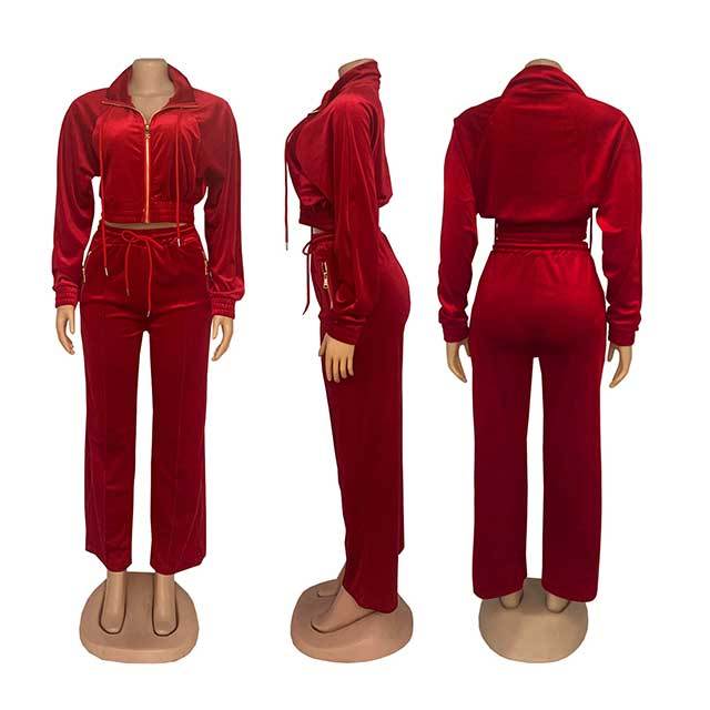 Long Sleeve Suede Zipper Up Jogging Suit