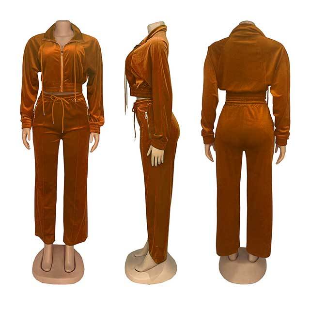 Long Sleeve Suede Zipper Up Jogging Suit