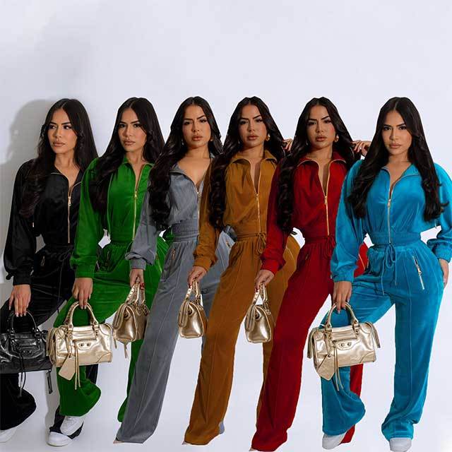 Long Sleeve Suede Zipper Up Jogging Suit