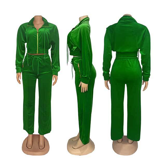 Long Sleeve Suede Zipper Up Jogging Suit
