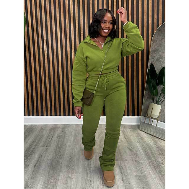 Winter Casual Style Two Pieces Bell Pant Set