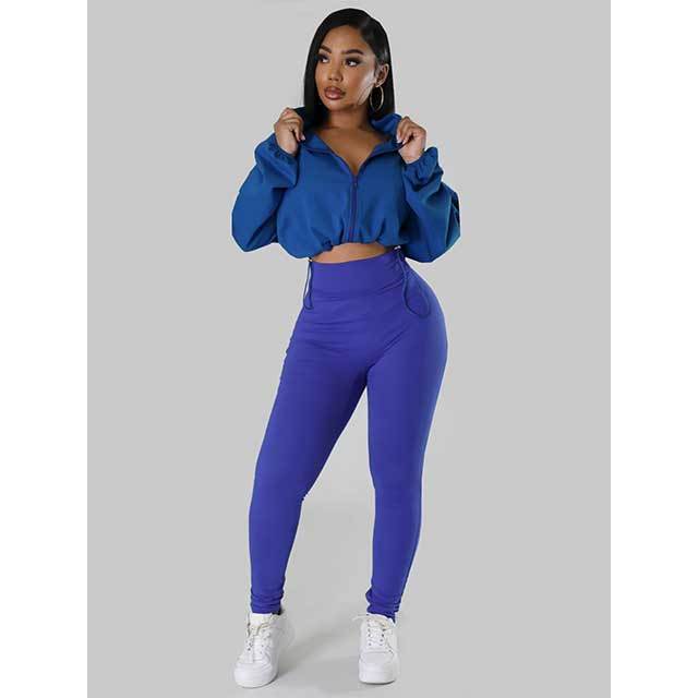Solid Color Zipper Up Top Skinny Legging Set