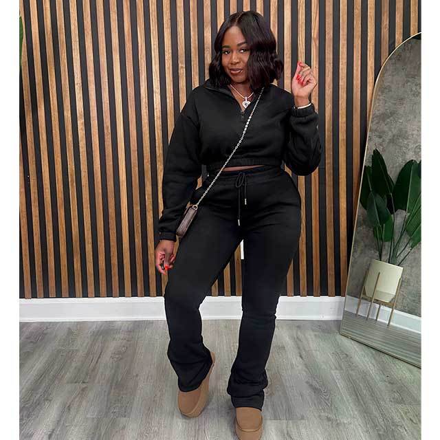 Winter Casual Style Two Pieces Bell Pant Set