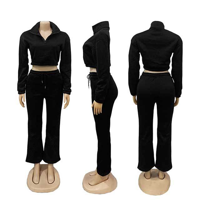 Winter Casual Style Two Pieces Bell Pant Set