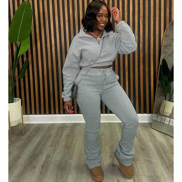 Winter Casual Style Two Pieces Bell Pant Set