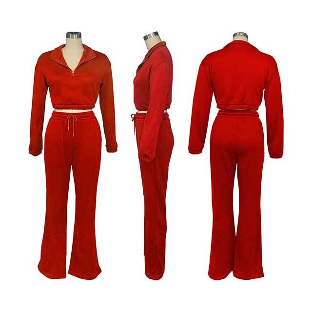Winter Casual Style Two Pieces Bell Pant Set