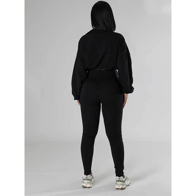Solid Color Zipper Up Top Skinny Legging Set