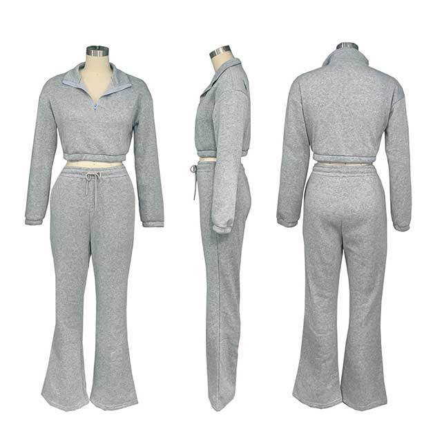 Winter Casual Style Two Pieces Bell Pant Set
