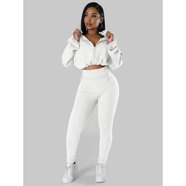 Solid Color Zipper Up Top Skinny Legging Set