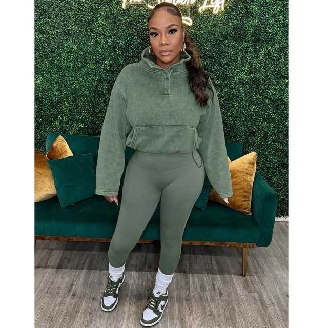 Washed Distressed Hoodie Top Skinny Legging Set