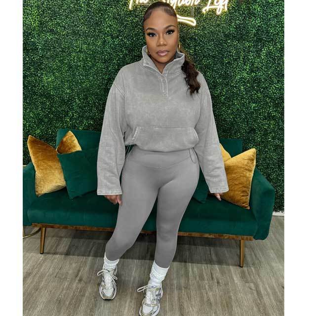 Washed Distressed Hoodie Top Skinny Legging Set