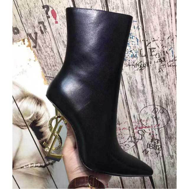 Leather Pointed Toe High Heeled Boots