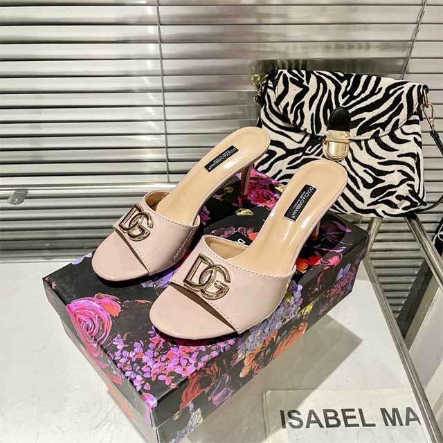 Metal Logo Leather High Heeled Sandals