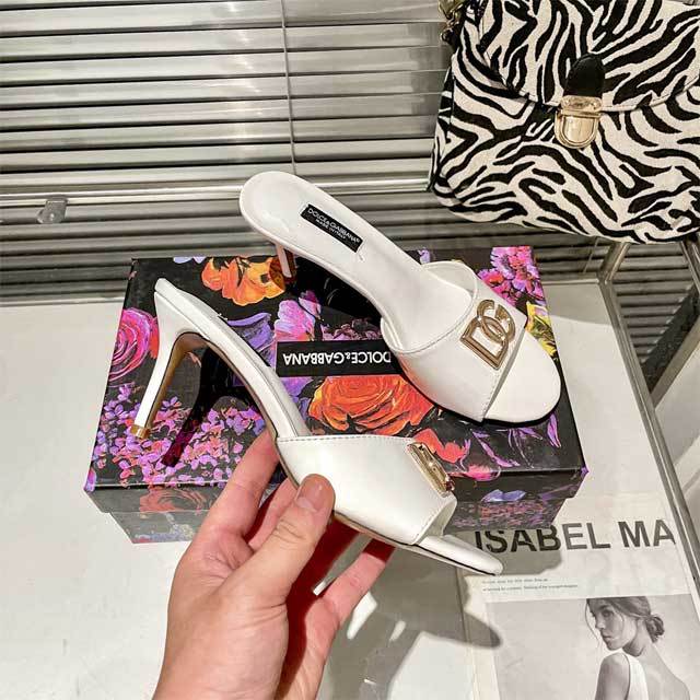 Metal Logo Leather High Heeled Sandals