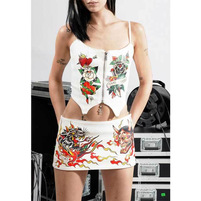 Leather Lace-Up Halter Top Skirt Set