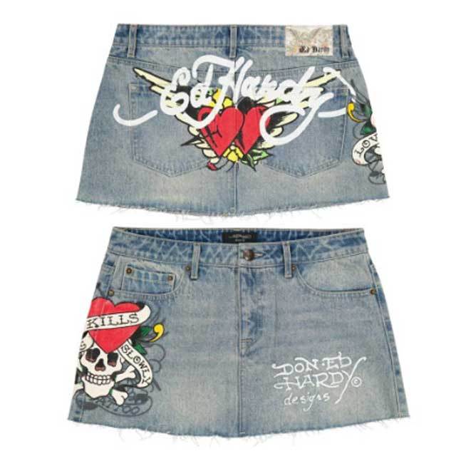 Multi Tattoo Denim Mini Skirt