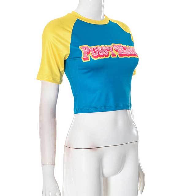 Color Block Letters Printed Crop Top