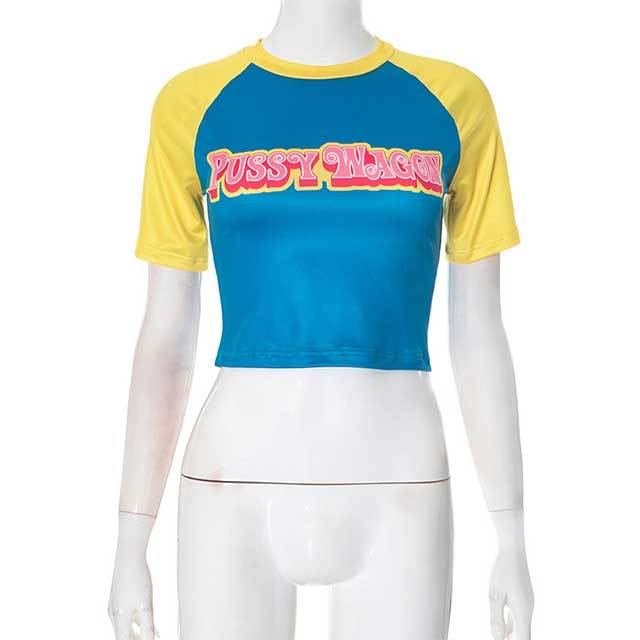 Color Block Letters Printed Crop Top