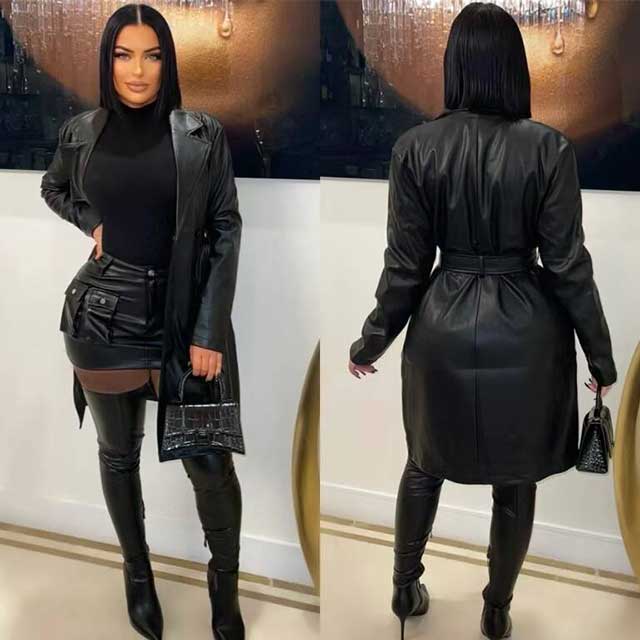 Long Leather Trench Coat