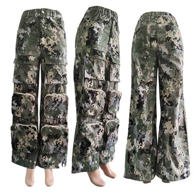 Multi Pockets High Waist Camo Cargo Pant