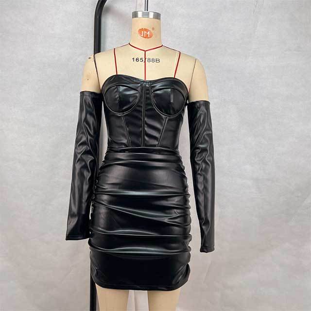 Off Shoulder Stacked Leather Corset Dress