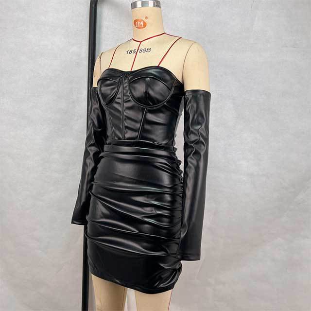Off Shoulder Stacked Leather Corset Dress