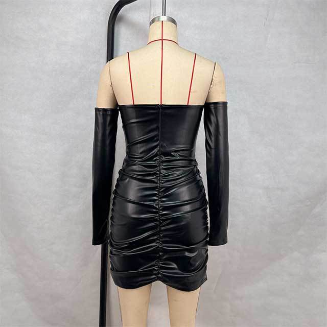 Off Shoulder Stacked Leather Corset Dress
