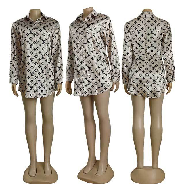 Long Sleeve Printed Casual Shirt Dress