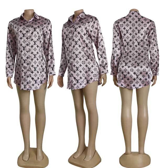 Long Sleeve Printed Casual Shirt Dress