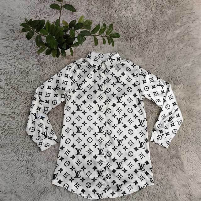 Long Sleeve Printed Casual Shirt Dress