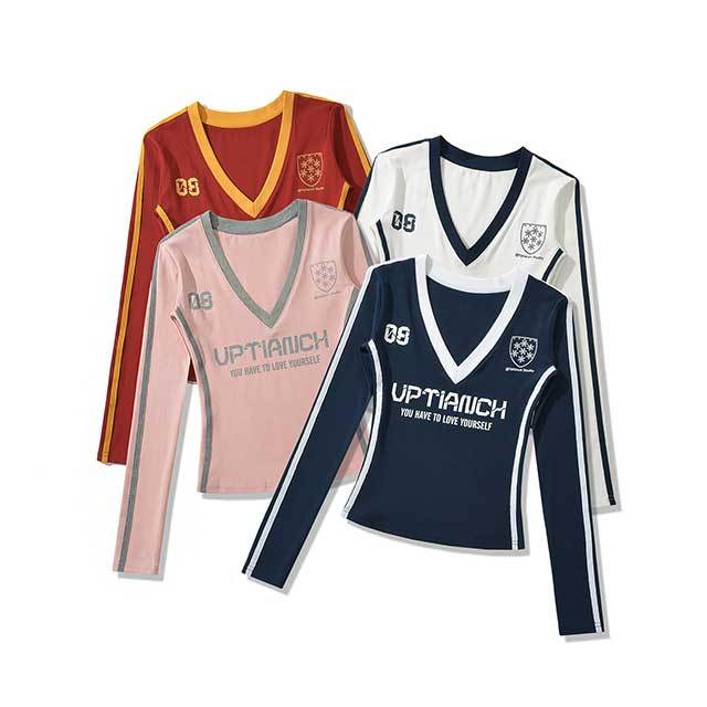 American Sports Style Contrasting Print Slimming Top