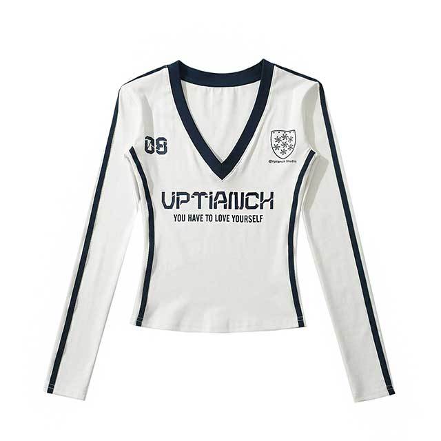 American Sports Style Contrasting Print Slimming Top