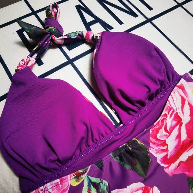 Floral Print Halter One Piece Swimsuit