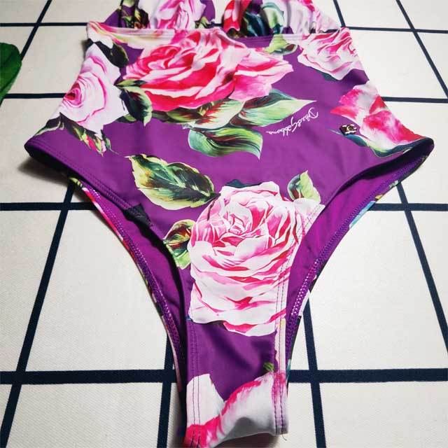 Floral Print Halter One Piece Swimsuit