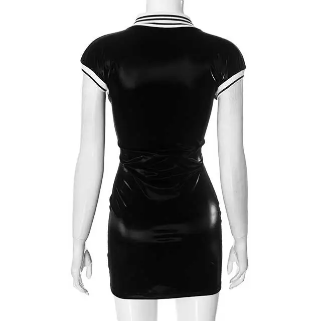 Color BlocK V Neck Short Sleeve Bodycon Dress
