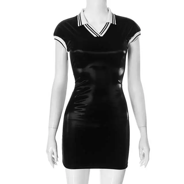 Color BlocK V Neck Short Sleeve Bodycon Dress