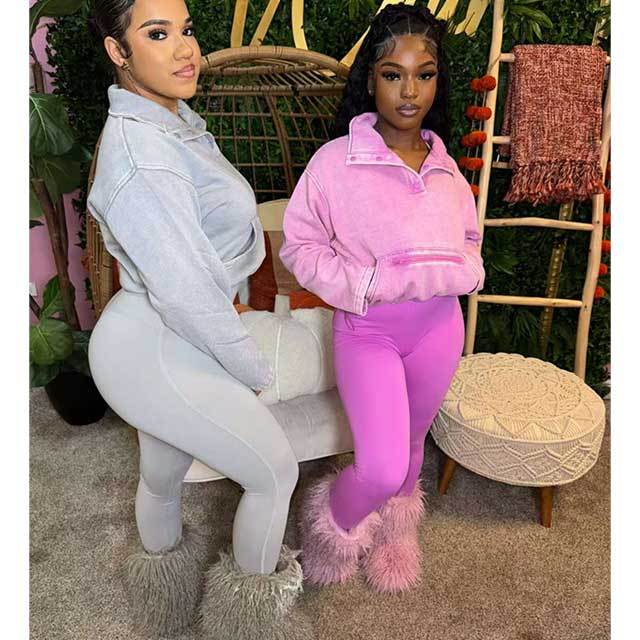 Washed Sweatshirt High Waist Leggings Set