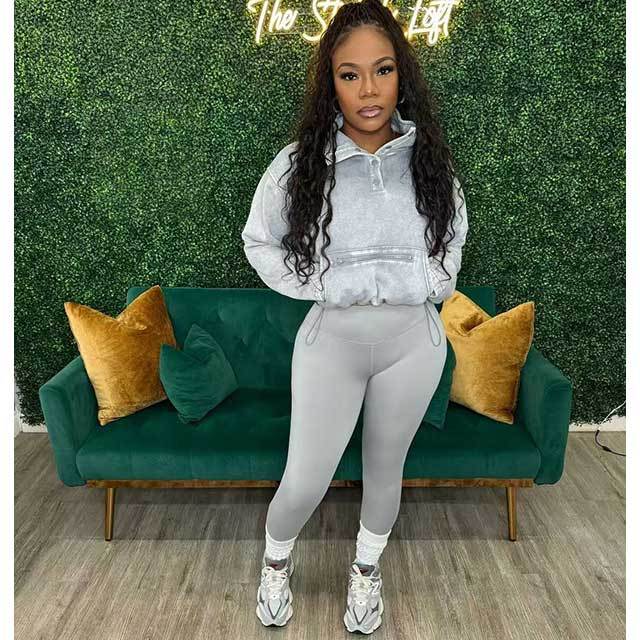 Washed Sweatshirt High Waist Leggings Set