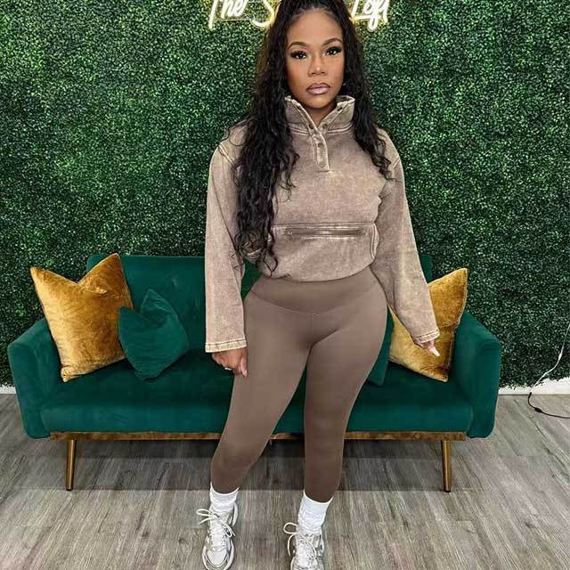 Washed Sweatshirt High Waist Leggings Set