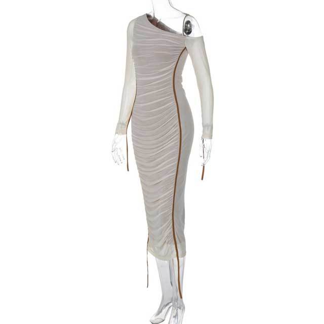 Mesh Single Shoulder Ruched Bodycon Dress