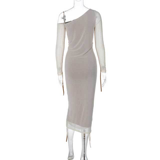 Mesh Single Shoulder Ruched Bodycon Dress