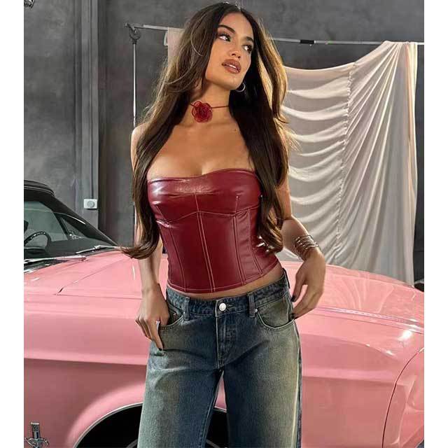 Tube Laced Up Leather Top