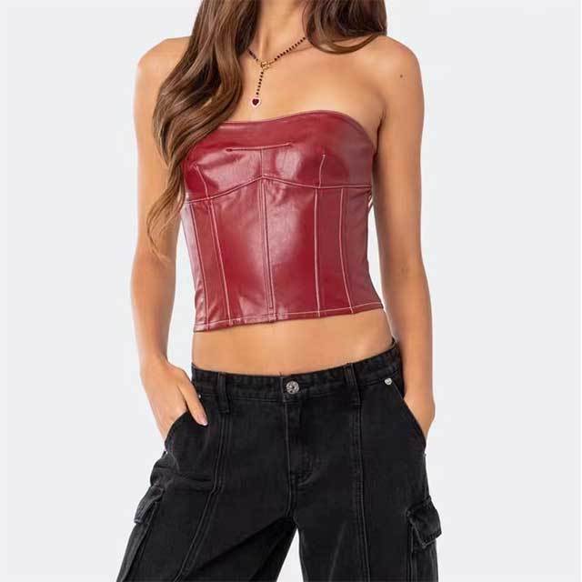 Tube Laced Up Leather Top