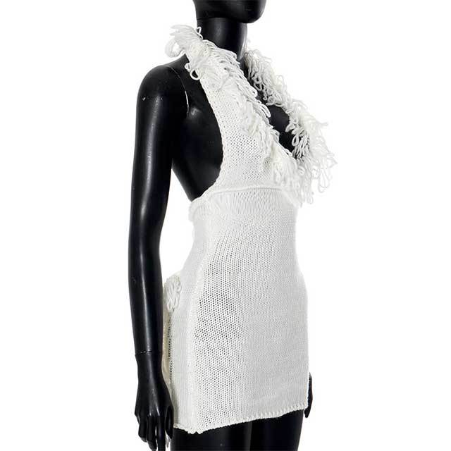 Deep V-neck Halter Tassel Knitted Dress