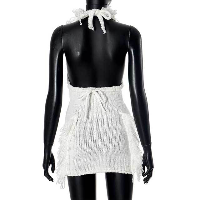 Deep V-neck Halter Tassel Knitted Dress