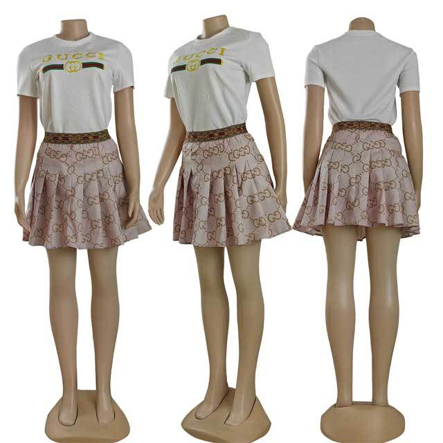 Embroidery Embossing Top Pleated Skirt Set