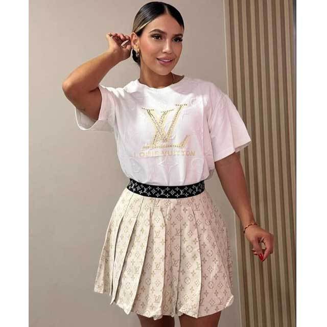 Embroidery Embossing Top Pleated Skirt Set