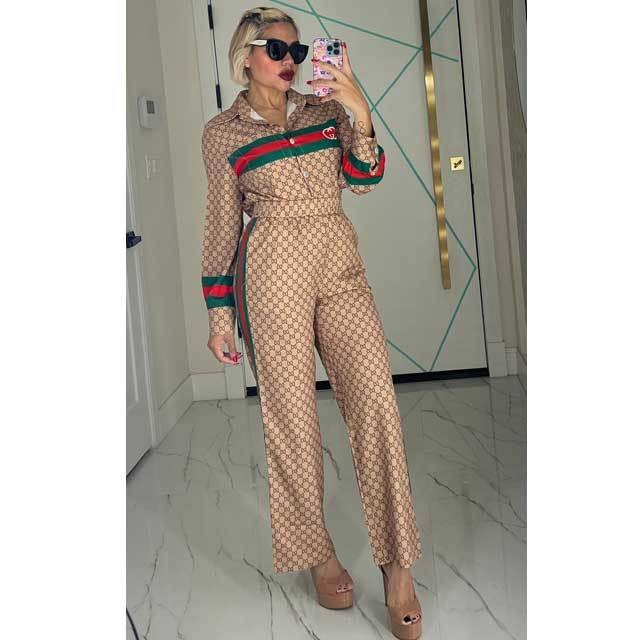 Printed Shirt Top Casual Pants Set