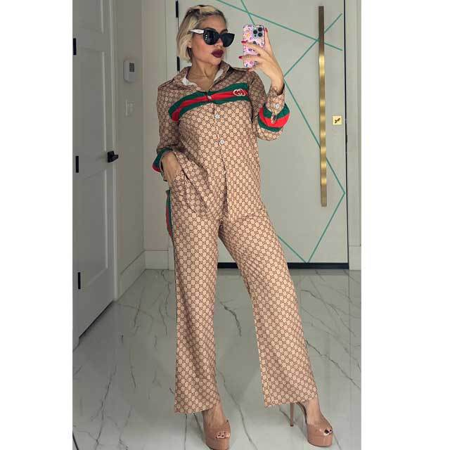 Printed Shirt Top Casual Pants Set
